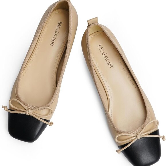 Ballet Flats Faux Leather 8.5 Women Dressy Slip-On Bowknot Square Toe - Picture 1 of 8